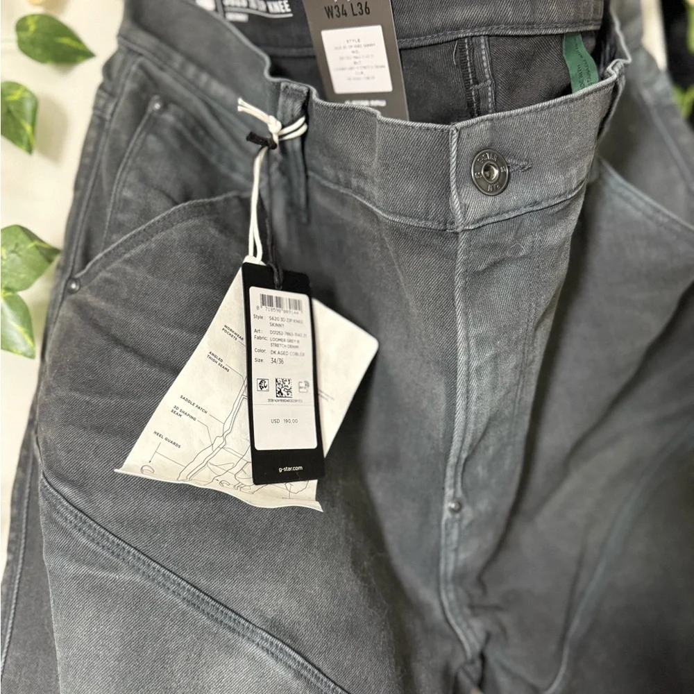 G-STAR RAW men’s grey jeans 3D Zip Knee Skinny 34/36 NWT - Picture 3 of 6